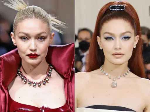 Gigi Hadid deslumbró en la Met Gala con dos looks icónicos: uno rojo vibrante y otro con un collar de diamantes.