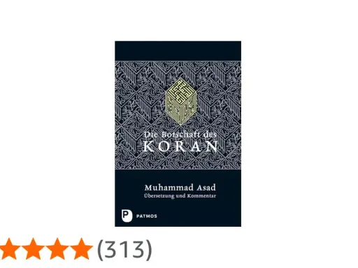 Buchcover: "Die Botschaft des KORAN" von Muhammad Asad, Übersetzung und Kommentar. Enthält kalligrafische Muster und eine Würfelform. Eine Studie über die Sure Al-Haqqah.
