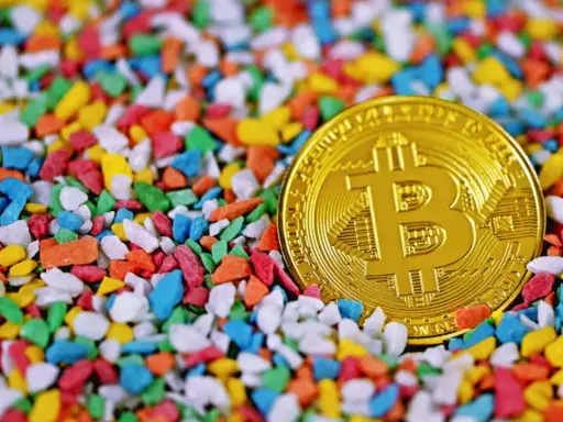 Złoty bitcoin wśród kolorowych kamyczków. Czy to symbol bogactwa, które James Howells stracił na zawsze?