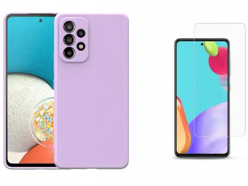 Fioletowe etui na Samsunga A53 5G i szkło ochronne na ekran.
