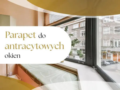 Elegancki parapet do antracytowych okien, z widokiem na kamienicę i ulicę.