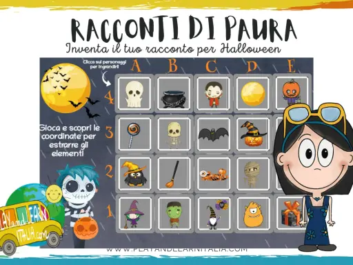 Un gioco per creare il racconto del brivido scuola primaria con personaggi di Halloween.