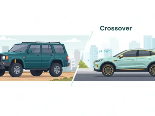 Comparación visual: un SUV robusto y un crossover elegante, mostrando la diferencia entre ambos tipos de vehículos.