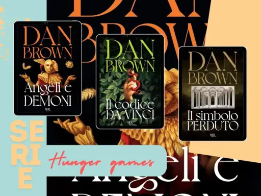 Copertine dei libri "Angeli e Demoni", "Il codice da Vinci" e "Il simbolo perduto" della trilogia di Dan Brown.