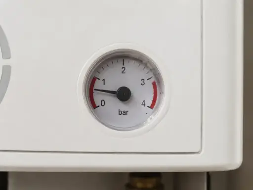 Manómetro de caldera Dietrich marca 0.8 bar, indicando posible problema.