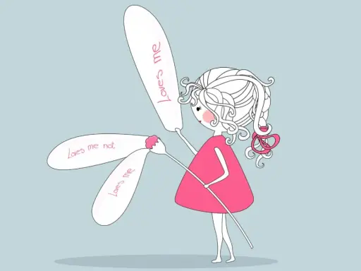 Bambina con margherita "mi ama, non mi ama". Un'immagine che evoca il significato di erotomane, la ricerca ossessiva dell'amore.