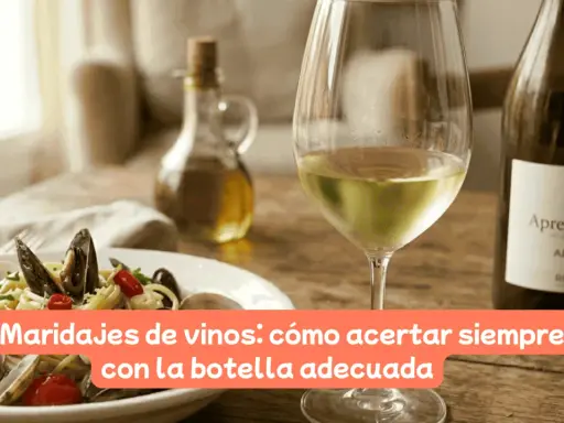 Plato de pasta con mariscos, copa de vino blanco y botella de Albariño. Guía para maridajes de vinos perfectos.