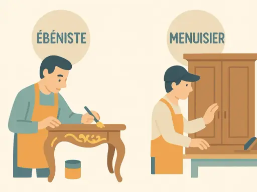 Un ébéniste restaure un meuble ancien, un menuisier fabrique une armoire. Le salaire d'un artisan dépend de son savoir-faire.