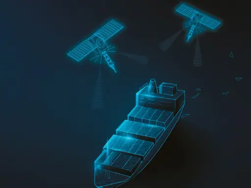 Deux satellites AIS transmettent des données vers un porte-conteneurs.