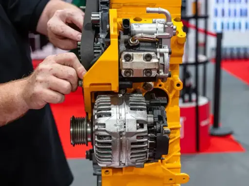 Mechanik reguluje pasek na alternatorze. Uszkodzony mostek prostowniczy objawy mogą być trudne do zdiagnozowania bez oględzin.