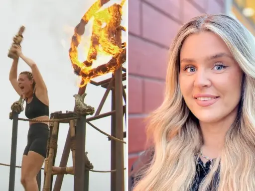 Glädjetjut och eld! En kvinna firar sin seger som Robinson vinnare. Bredvid syns en närbild på hennes leende ansikte.