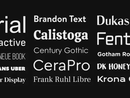 Różne fonty co to? Arial, Brandon Text, Calistoga, Century Gothic, CeraPro, Attractive, BEBAS NEUE BOOK, AZO SANS UBER, Blacker Display, Dukas CF, Fenton, Gotham Rounded, DK HONEYGUIDE, Frank Ruhl Libre, Krona One.