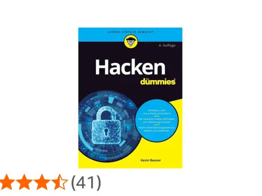 Buchcover "Hacken für Dummies" mit einem Schloss-Symbol. Es erklärt, wie man sich vor Hacks schützt und wie white hats arbeiten.