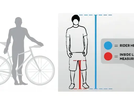 Jak dobrać ramę 58 cm na jaki wzrost? Ilustracja pokazuje pomiar wzrostu i długości nogi, by dobrać rower.