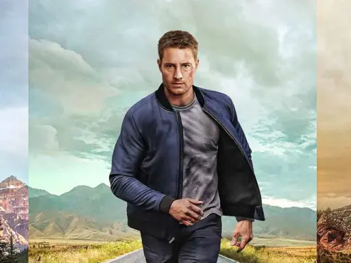 Man i mörkblå jacka går på en väg. Bakgrunden är en montage av berg och himmel, som antyder en resa i tracker-serien.