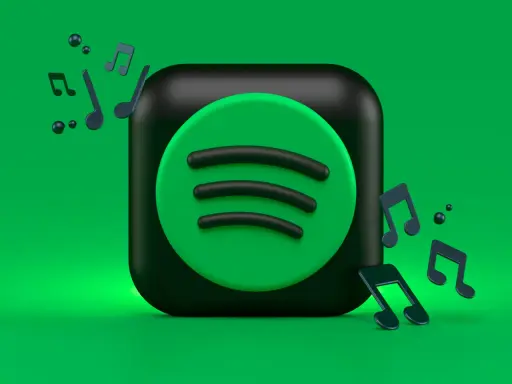 Spotify-logotypen med musiknoter som svävar runt. Kanske är det här den mest streamade låten på Spotify?