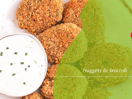 Crujientes nuggets de brocoli con salsa cremosa. ¡Un snack saludable y delicioso!