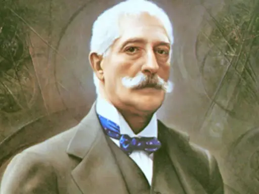 Ritratto di uomo anziano con baffi bianchi, abito scuro e papillon blu. Potrebbe essere un personaggio chiave nel nedda verga riassunto.