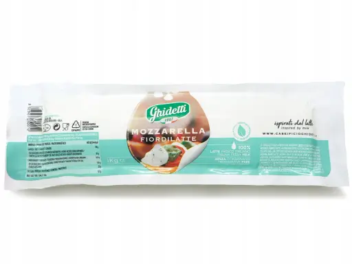 Fior di latte to świeża mozzarella z mleka krowiego, idealna do pizzy i sałatek. 1kg opakowanie.