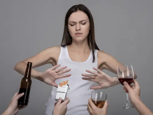 Kobieta odrzuca alkohol i papierosy, chroniąc swoje szare komórki. Czy szare komórki się regenerują? Zdrowy wybór to podstawa.