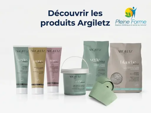 Une sélection de produits Argiletz, dont un masque argile verte, pour une routine beauté naturelle.
