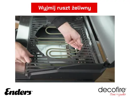 Ręce wyjmują ruszt z grilla elektrycznego, pokazując, jak wyczyścić grill.