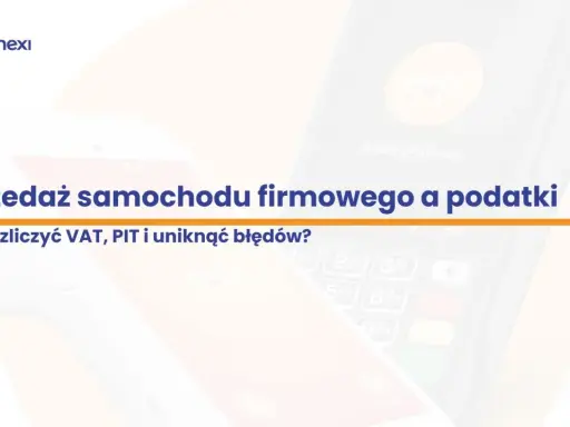 Sprzedaż samochodu firmowego a podatki: jak rozliczyć VAT i PIT, by uniknąć błędów. Grafika przedstawia terminal płatniczy.