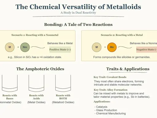 Bilden visar metalloiders duala reaktivitet, deras förmåga att reagera som både metaller och icke-metaller, en fascinerande duality svenska.