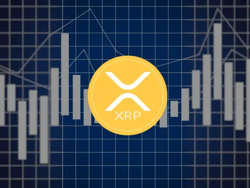 Żółty symbol XRP na tle wykresów giełdowych. Czy to zapowiedź wzrostów? XRP prognozy 2050.