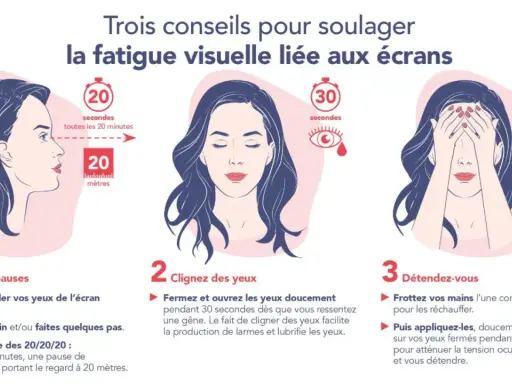 Trois conseils pour soulager la fatigue visuelle : pauses, clignements et détente. Le meilleur écran pour les yeux est celui qu'on regarde avec modération.
