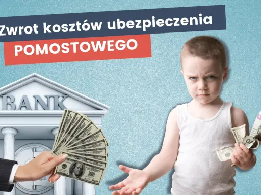 Chłopiec z gniewną miną trzyma pieniądze. Obok bank i ręka podająca banknoty. Czy ubezpieczenie pomostowe jest zwracane?