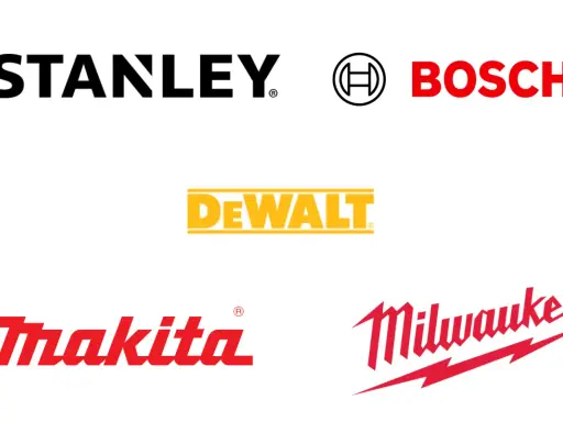Logos de marcas de herramientas profesionales: Stanley, Bosch, DeWalt, Makita y Milwaukee.