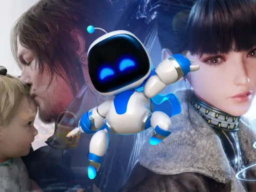 Astro Bot w centrum, obok ojca całującego dziecko i kobiety. Czy to najbardziej realistyczna gra na świecie?
