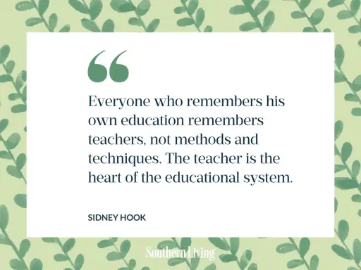 Frases maestra: "El maestro es el corazón del sistema educativo", cita de Sidney Hook sobre la importancia de los educadores.