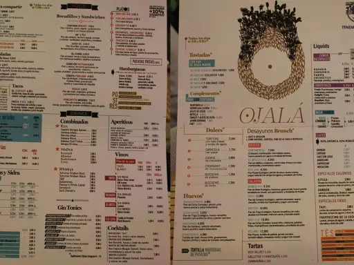 Menú con creativas cartas de restaurantes originales. Destacan secciones de bocadillos, hamburguesas, ensaladas, tacos, bebidas, postres y desayunos.