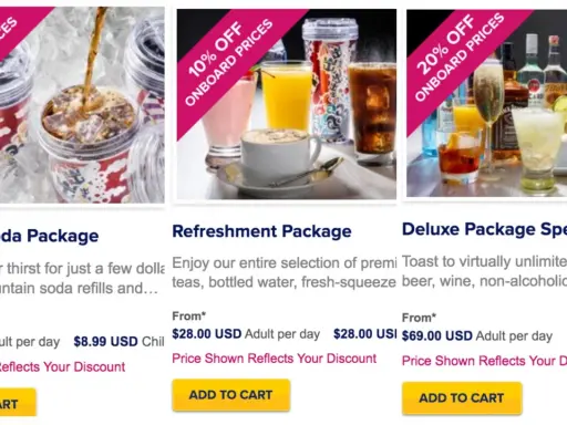 Offerte pacchetti bevande Royal Caribbean: Classic Soda, Refreshment e Deluxe con sconti.