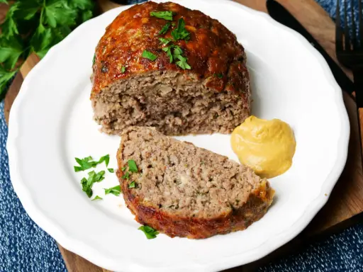 Saftiger Hackbraten, perfekt für ein schnelles Abendessen. Dieses Hackbraten Rezept ist einfach und lecker. Dazu Senf und frische Petersilie.