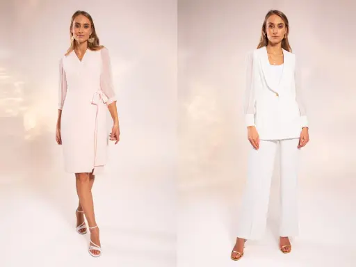 Eleganckie stylizacje na specjalne okazje. Czy na komunie mozna ubrac sie na bialo? Tak, biały garnitur lub jasna sukienka to świetny wybór.
