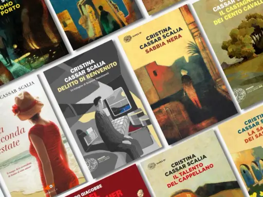Copertine di libri di Cristina Cassar Scalia, tra cui "La seconda estate" e "Delitto di benvenuto", disposte in ordine cronologico.