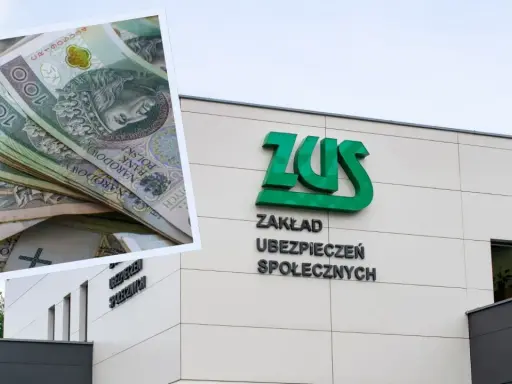 Stos banknotów 100 zł obok budynku ZUS. Czy to zapowiedź najwyższej emerytury w Polsce?