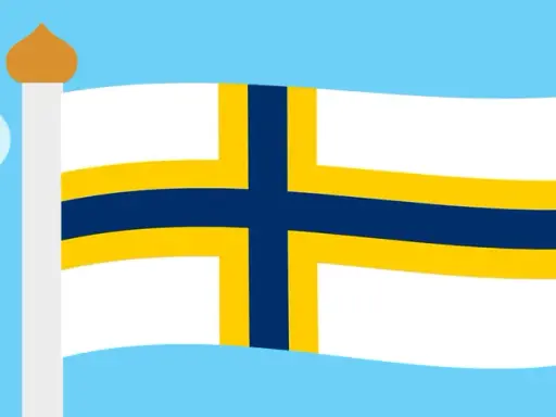 Sverigefinnarnas dag firas med en flagga i blått, gult och vitt som vajar i en klarblå himmel med moln.
