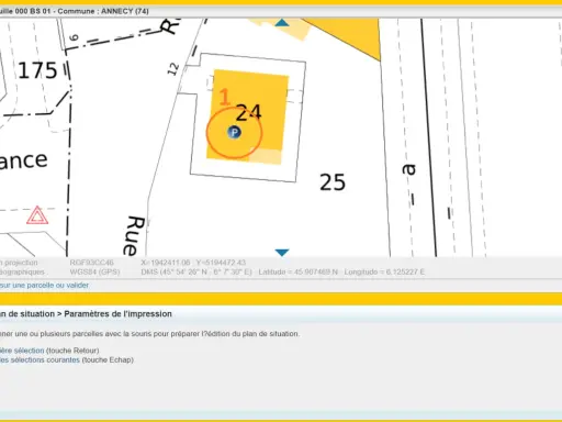 Plan cadastral d'Annecy, une parcelle est sélectionnée pour un projet de **dp mairie photovoltaïque**.