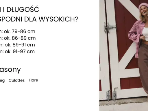 Modelka w brązowych, luźnych spodniach, które wyglądają na za długie. Wskazówki dotyczące długości nogawek dla wysokich osób.