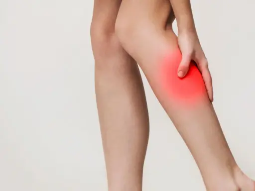 Gamba con area rossa evidenziata, che simboleggia il dolore del claudicatio intermittens.