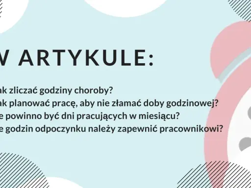 W artykule: jak zliczać godziny choroby, planować pracę, by nie złamać doby godzinowej, ile dni pracujących w miesiącu i godzin odpoczynku zapewnić pracownikowi. Równoważny czas pracy.