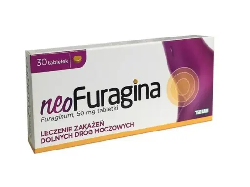 Opakowanie Neo-Furagina, leku stosowanego w leczeniu zakażeń dróg moczowych. Czy furagina to antybiotyk? To pytanie często zadawane przez pacjentów.