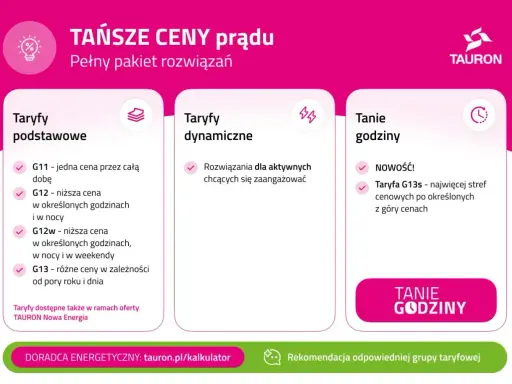 Tauron prezentuje taryfy prądu: G11, G12, G12w, G13 i nowość G13s. Wybierz najlepszą dla siebie!