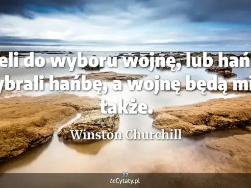 Winston Churchill cytaty: "Mieli do wyboru wojnę, lub hańbę, wybrali hańbę, a wojnę będą mieli także." na tle spokojnego morza.