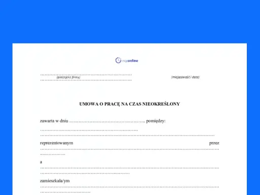 Formularz umowy o pracę na czas nieokreślony, kluczowy dla identyfikacji zobowiązania pracodawcy i pracownika.