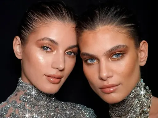 Dos modelos con maquillaje dorado en los ojos, ideal para saber como maquillar ojos grandes.